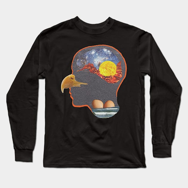 Weird collage head with beak Long Sleeve T-Shirt by EmeraldWasp